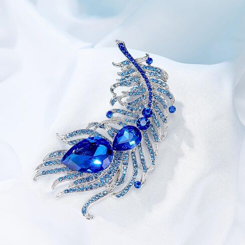 EVER FAITH Women's Austrian Crystal 4 Inch Peacock Plume Teardrop Brooch in Kuwait