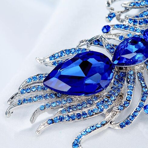 EVER FAITH Women's Austrian Crystal 4 Inch Peacock Plume Teardrop Brooch in Kuwait