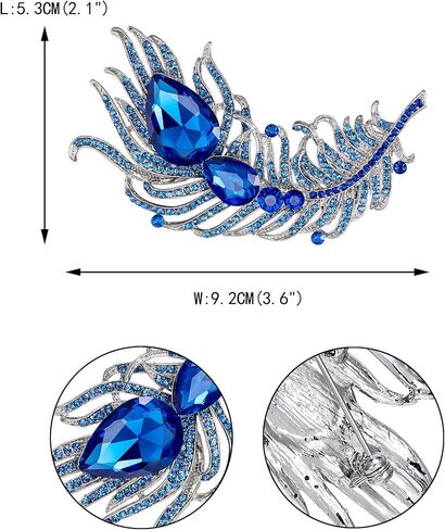 EVER FAITH Women's Austrian Crystal 4 Inch Peacock Plume Teardrop Brooch in Kuwait