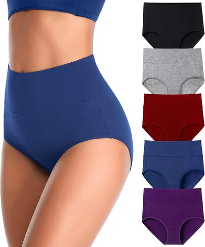 K-CHEONY Women's Underwear High Waisted Cotton Briefs Breathable Full Coverage Panties Multipack Regular and Plus Size in Saudi Arabia
