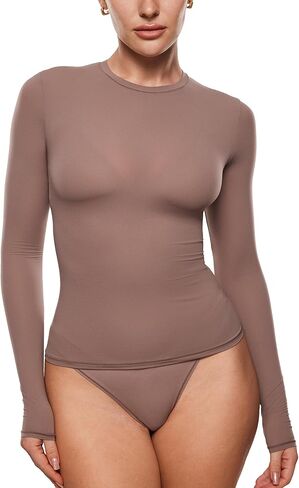 INLYRIC Women's Long Sleeve T-Shirts Crew Neck Basic Fitted Slim Crop Tops Going Out Trendy Dressy Tops Tees in Kuwait