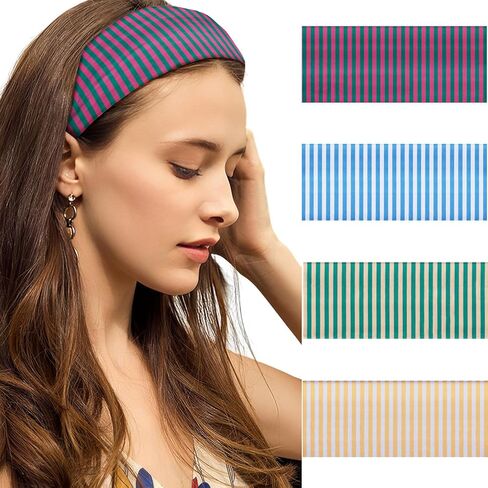 4pcs Headbands for Women Striped Wide Head Bands for Women's Hair Non Slip Wraps Elastic Stretchy Fashion Bandanas Workout Yoga Running Hair Bands for Women's Hair Accessories in Kuwait