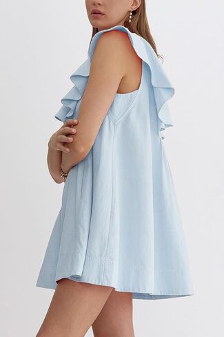 Ladyful Women's Summer Sleeveless Mini Dress Casual Loose V Neck Shirt Dress Ruffle Shift Dress in Saudi Arabia