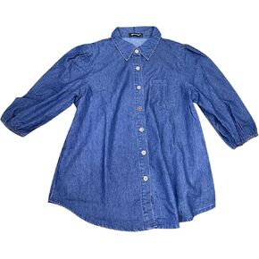 Allegra K Denim Shirt for Women's 3/4 Puff Sleeve Collar Button Down Jean Shirts