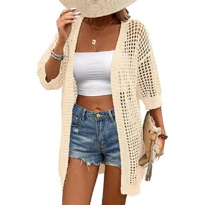 Zeagoo Women's 2025 Summer Crochet Lightweight Cardigan Short Sleeve Boho Kimono Oversized Open Front Sweater Tops
