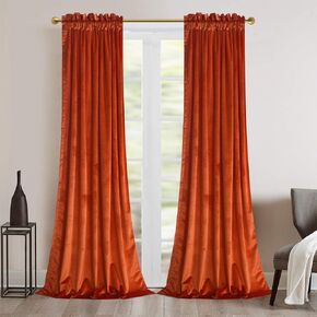 Roslynwood Velvet Red Orange Curtains for Living Room - Soft Luxury Thermal Insulated Curtains, Rod Pocket Curtains, Set of 2 Panels,W52 by L108