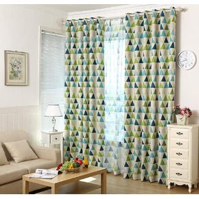 MYRU Absolutely Blackout Curtains for Kids Room,2 Layers Lined Curtains for Boys Girls Room,Set of 2 (Green Triangle, 2 x 39 x 84 Inch)