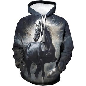 Novelty Gorgeous Starry Sky Thunderbolt Horse Graphic Hoodie Hoodies Psychedelic Aurora Animal Sweatshirts Pullover