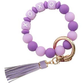 Wrist Bracelet Keychain, Elastic Silicone Key Ring,Cute Car Key Chain Accessories,Beaded Keychain Wristlet for Women