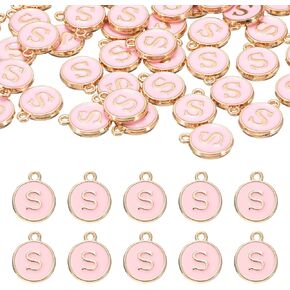 uxcell 52pcs Letter Charm, Enamel Letter Pendants, Alphabet S Pendants Double Sided Beads Charm for DIY Bracelet Necklace Pendants Earring Jewelry, Pink