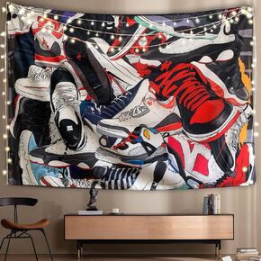 SwiiSmil-Sneakerhead Tapestry-Tapestry for Bedroom-Sneakerhead ball Backdrop-Birthday Party Decorations-Teen Boy Shoe Tapestry-Aesthetic Cool Posters Tapestries-Gift For Men-Home Dorm Bedroom Wall Art (Multi-Color, 35"x 47")