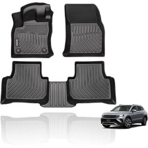 KELCSEECS All Weather Floor Mats Custom Fit for Volkswagen Taos 2025 2024 2023 2022 All Season Guard for Car Mats TPE Odorless Taos Floor Liners Fits Front & Rear Row Full Set Accessories Black