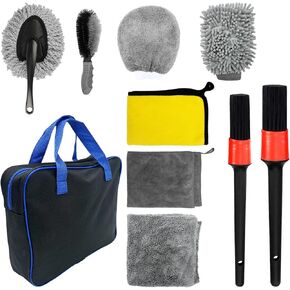 10PCS Car Wash Kit, Auto Cleaning Tool Set with Brushes, Microfiber Mitts & Towels, Vehicle Interior Exterior Detailing Supplies Kit for SUV Truck, Universal Car Accessories