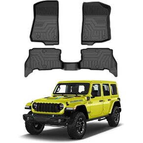 Mixsuper Floor Mats for Jeep Wrangler 4XE 2021-2024 (Not for 2 Door or JL Unlimited Models) All Weather Floor Liners 2 Row Set Black
