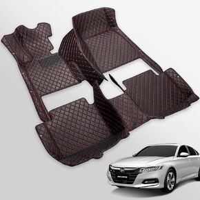 Castlerock Leather Car Floor Mats for Honda Accord 2018-2024 All Surround Custom Fit Accord Floor Liner(Full Set-Red Seam)