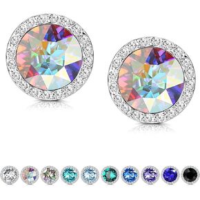 KesaPlan Sterling Silver Crystals Stud Earrings for Women, Made of Austria Crystals, Round-Cut Rhinestone Halo Bridal Earring Hypoallergenic