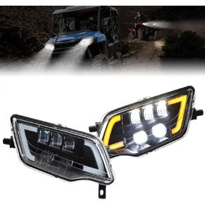 KEMIMOTO LED Headlight with Turn Signal Compatible with Pioneer 1000 700/ Talon 1000/ Rancher 420/ Foreman 500/ Rubicon, 4 Usage Modes- High Low Beam/DRL/Turn Signal, Waterproof Lamp Accessories