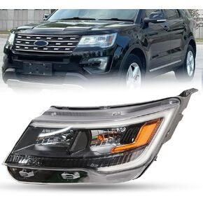 Halogen Headlight Assembly Fit for Ford Explorer 2016 2017 LED Lights Headlamp Left Driver Side Black Housing