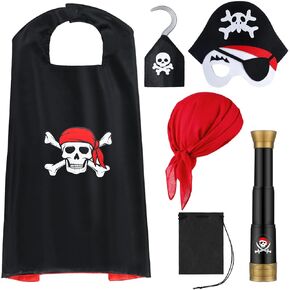 Bencailor 6 Pcs Halloween Adult Pirate Costume Accessories Set for Role Play Party Adult Pirate Dress up