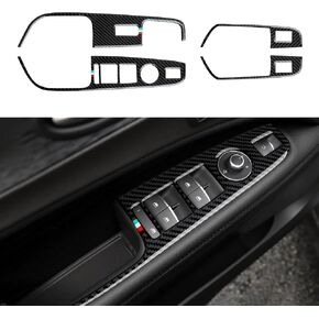 Car Window Lift Trim Switch Control Decal Carbon Fiber Sticker Cover Compatible with Alfa Romeo Stelvio 2017-2024 Accessories - Giulia NOT FIT