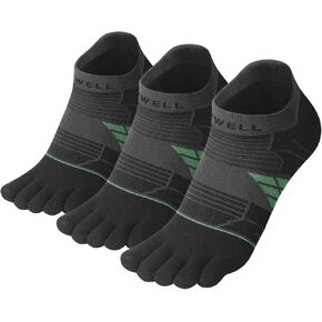 VWELL Toe Socks for Men/Women, COOLMAX Five Finger Socks, Compression Athletic Running Socks Ankle Toe Socks (3Pairs)