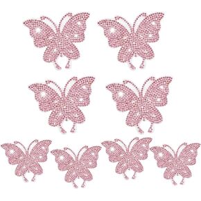 8PCS Bling Car Stickers, Crystal Rhinestone Butterfly Decals, Shiny Automotive Interior Exterior Sticker for Women, Universal Decoration for Car Body Bumper Window Laptop (Pink)