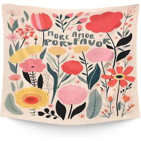 WAITPI Eclectic Retro Floral Flower Hanging Wall Tapestry for Girls Classroom Bedroom, More Amor Por Favor Motivational Romantic Love Wall Tapestries Hanging for Dorm Living Room Decor 50x60 inches