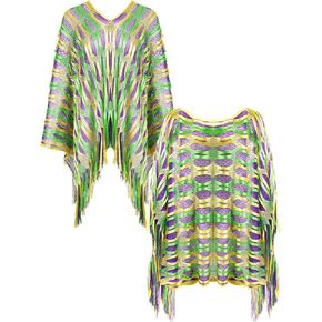 2 Pcs Mardi Gras Shawl Scarf Poncho Outfits for Women Mardi Gras Outdoor Party Holiday Masquerade Accessories