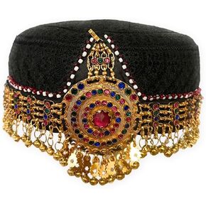 Turkman Ertuğrul Ghazi Halime Sultan Kayi Turkish Tribal Womens Multicolor Handmade Headpiece Vintage Antique Hat in Bells Pearls by Duel On Jewel