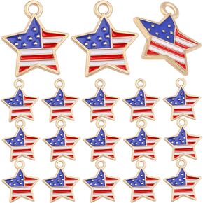 BronaGrand 30pcs American Flag Charms Pendant Flag Heart Star Shape Charms Patriotic Enamel Charms Craft Supplies for DIY Jewelry Making Findings Accessory