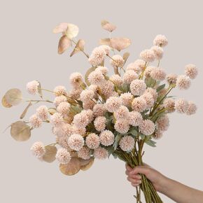 Tigeen 105 Heads 20.5" Faux Kiku Flowers with 26.8" Eucalyptus Branches Artificial Silk Pompon Mum with Stems Chrysanthemum Flowers for DIY Bouquet Wedding Arrangements Centerpiece(White, Green)