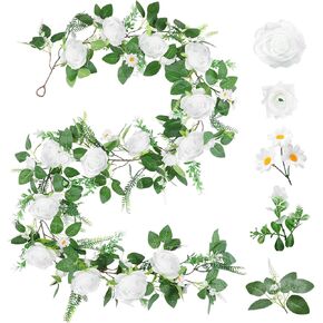 Naidiler Full Pink Flower Garland, 6.2FT Artificial Rose Floral Vine Pretty Spring Pink Flower Garland for Wedding Arch Decor Home Backdrop Wall Table Centerpiece Valentines Decoration