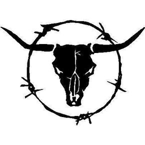Black Vinyl Decal - Longhorn Bull Skull Barb Wire Farm Country, Die Cut Decal Bumper Sticker for Windows, Cars, Trucks, Laptops, Etc.