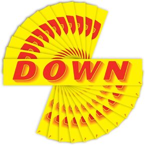 Versa Tags Dealership Stickers 12 Pack of Down Stickers Car Lot Windshield Slogan Decals RV Truck Auto Dealer Window for Down Stickers Red On Yellow