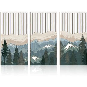 IARTTOP Blue and Green Mountain Wood Wall Art Large Modern Forest Trees Landscape Wall Decor Nature Scenery Artwork for Bedroom Living room Office-16 x32 Inch Set of 3