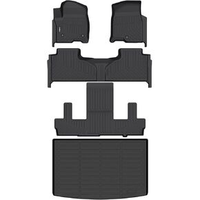 GINOWY-Floor Mats & Cargo Liner for Chevy Suburban/GMC Yukon XL 2021-2024 2025 7 Seats Bucket Seat, TPE All Weather Protection Car Mats, Custom Non-Slip Trunk Mat Suburban Accessories Black