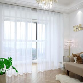 PHILEASY Window Sheer White Curtains 50 Inches Long 52 inches Width 2 Panels Sheer Curtains Sheer Curtain Clear Basic Rod Pocket Panel 15 Colors 16 Size for Bedroom Living Room Yard Kitchen