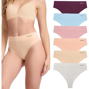 BAMBOO COOL Women's Thongs High Waisted Seamless Moisture-Wicking Breathable Underwear Stretchy Panties Tagless 6 Pack