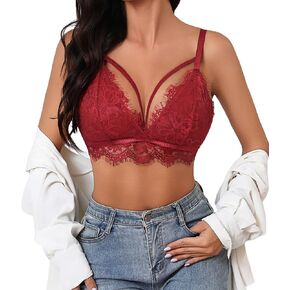 Avidlove Lace Bralette Sexy Lingerie Bra for Women Y2K Cami Crop Top V Neck Spaghetti Strap Tank Top