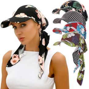 4 Pieces Womens Printed Pattern Brim Bandana Scarf Cap Sun Visor Turban Headscarf Head Cover Wrap Beach Outdoor Hat