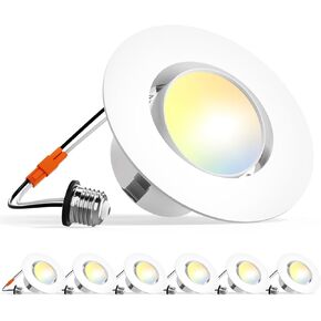 Amico 5/6 بوصة التحديثية مقلة العين Gimbal يمكن أن تضيء 6 حزمة، 5CCT LED أضواء غائرة اتجاهية زاوية تقليم سقف قابل للتعديل النازل، 2700K/3000K/4000K/5000K/6000K، 16W = 150W، 1500 LM- ETL&FCC