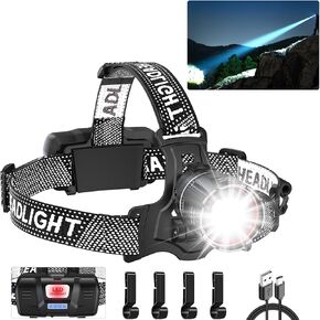 Super Bright LED Headlamp 2 Pack, 100000 Lumen Rechargeable Headlamp with Motion Sensor, 5 Modes, Ipx5 Waterproof, 90° Adjustable, Zoomable for Forehead Outdoor Camping, Hunting, Hiking