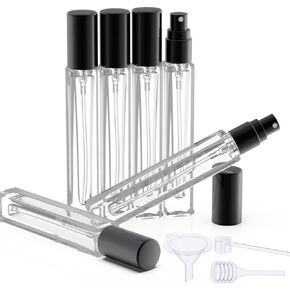 Mini Glass Spray Bottles, 10ml, 6 Pack, Fine Mist Refillable, Portable Travel Perfume Atomizers (Pink+Golden+Silvery)