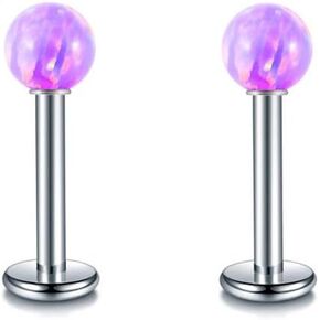 4mm Opal Cartilage Labret Helix Stud Earrings 316L Surgical Stainless Steel Round Ball Natural Birthstone Tragus Monroe Studs Lip Nose Rings Fashion Medusa Body Piercing Jewelry Gifts for Women Men Girls 16G