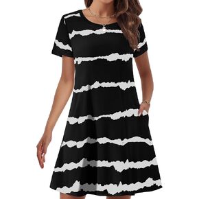 Womens Summer Dresses 2024 Casual Loose T-Shirt Short Sleeve Plus Size Flowy Sundresses with Pockets