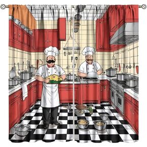 Modern Chef Kitchen Curtain Modern Cartoon Funny Chef Kitchen Decor Window Treatment for Bedroom Living Room Window Drapes 42" W X 45" L