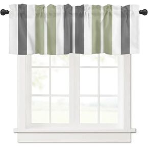 Sage Green Grey Striped Valances Window Treatment Farmhouse Decor, Gray Modern Abstract Art Rod Pocket Valance Curtains for Living Room, Bedroom, Kitchen, 60" W x 18" L - 1 Panel