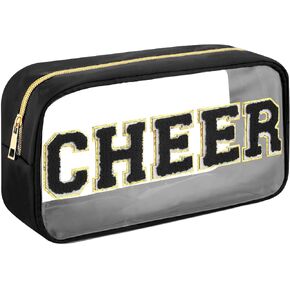 Abbylike Cheer Clear Makeup Letter Bag Cosmetic Zipper Cheers Pouch Chenille Patch Cheerleader Gifts Preppy Cheer Nylon Handmade Toiletry Bags for Women Girls Gifts (1, Blue)