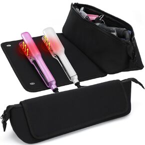 Travel Essentials Neoprene Hair Style Tools Bag w/Fireproof Mat for Flat or Curling Irons, Straighteners Accessories, Gifts for Women Mom Daughter Sister Friends for Birthday (Black)