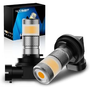 NOVSIGHT 9140/H10/9145 Amber 3000K LED Fog Light Bulbs, 360 Full-Angle Illumination, 50,000 Hours Lifespan, IP68 Waterproof, Easy 5-Min Installation
